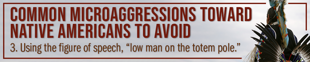common microaggressions toward native americans to avoid: 3. using the figure of speech "low man on the totem pole." common microaggressions toward native americans to avoid: 3. using the figure of speech "low man on the totem pole."